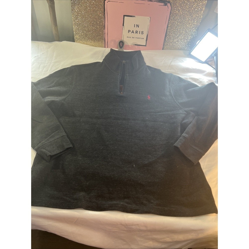 Polo Ralph Lauren Sweater Men Xl Gray Mock Neck‎ 1/4 Zip Pullover Pony Casual476